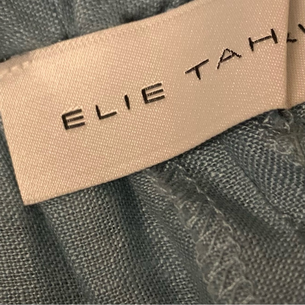 ELIE TAHARI Lesley Coastal 100% Linen Eyelet Wide-Leg Pants US 12/14 - Picture 6 of 8